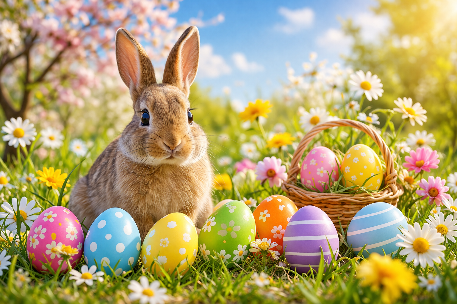 Osterhase mit bunten Ostereiern