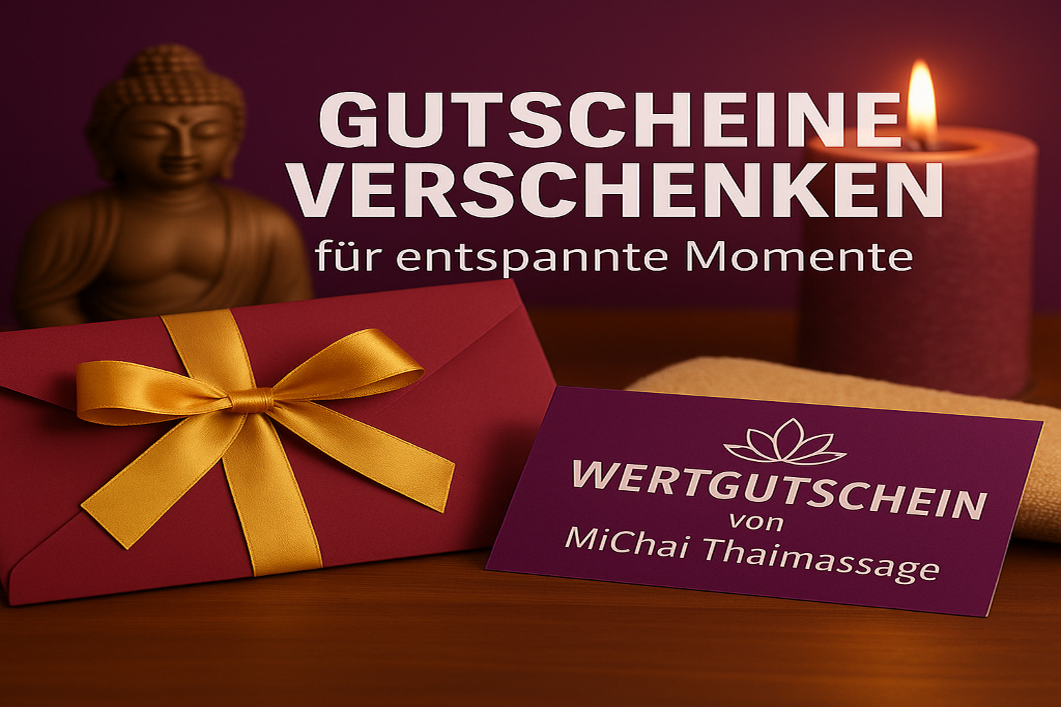 Geschenk-Gutscheine von MiChai Thaimassage mit goldener Schleife