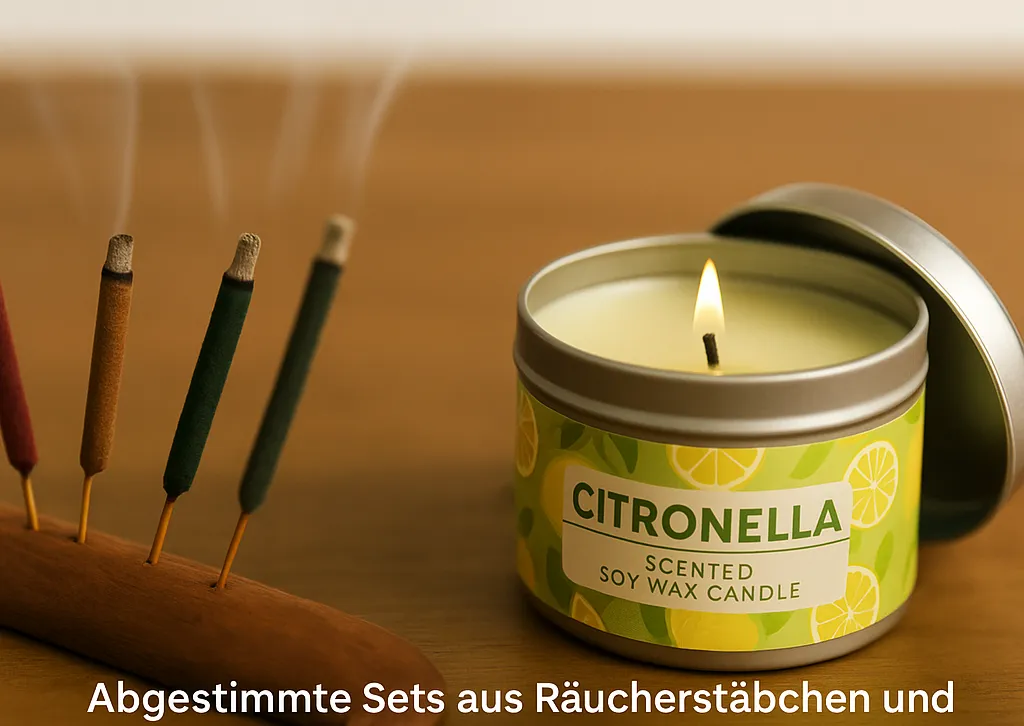 Setangebote: Duftkerze und Räucherstäbchen im Kombi-Paket