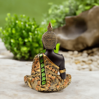 Preview: Thai Buddha Statue Mediation schwarz / orange / gold von hinten