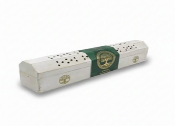 Green Tree White Tree of Life Räucherbox aus Holz